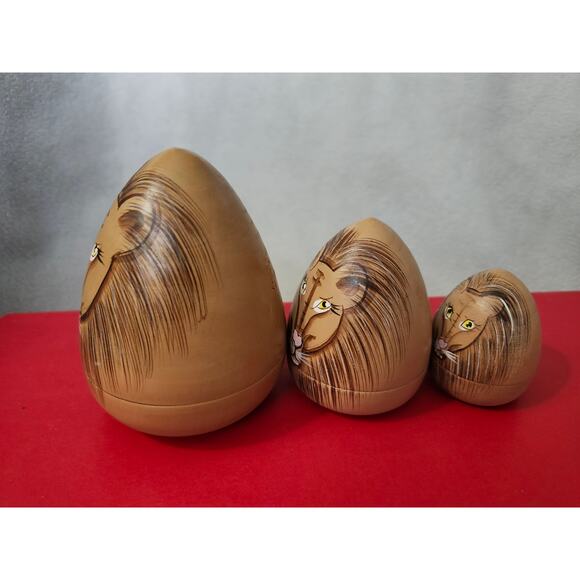 Lot 3 Vintage Cone Shaped Lion Russian Nesting Dolls Triangle - Picture 5 of 7